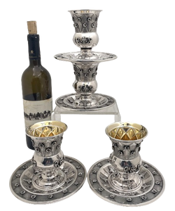 Buccellati Style Italian Sterling Silver Kiddush Cup & Saucer for Shabbat / Pesach