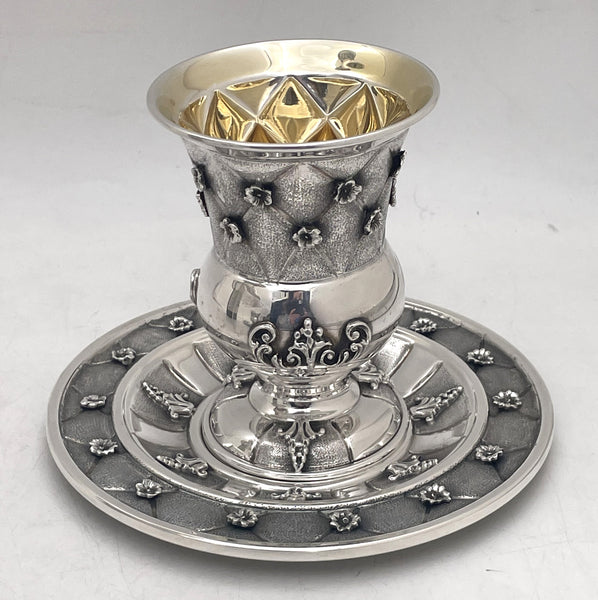 Buccellati Style Italian Sterling Silver Kiddush Cup & Saucer for Shabbat / Pesach