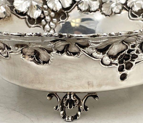 Sterling Silver Hammered Repousse Bowl with Leaves & Vine Motifs