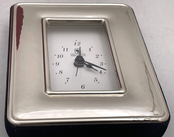 Del Conte Italian Sterling Silver Desk Alarm Clock in Mid-Century Modern Style