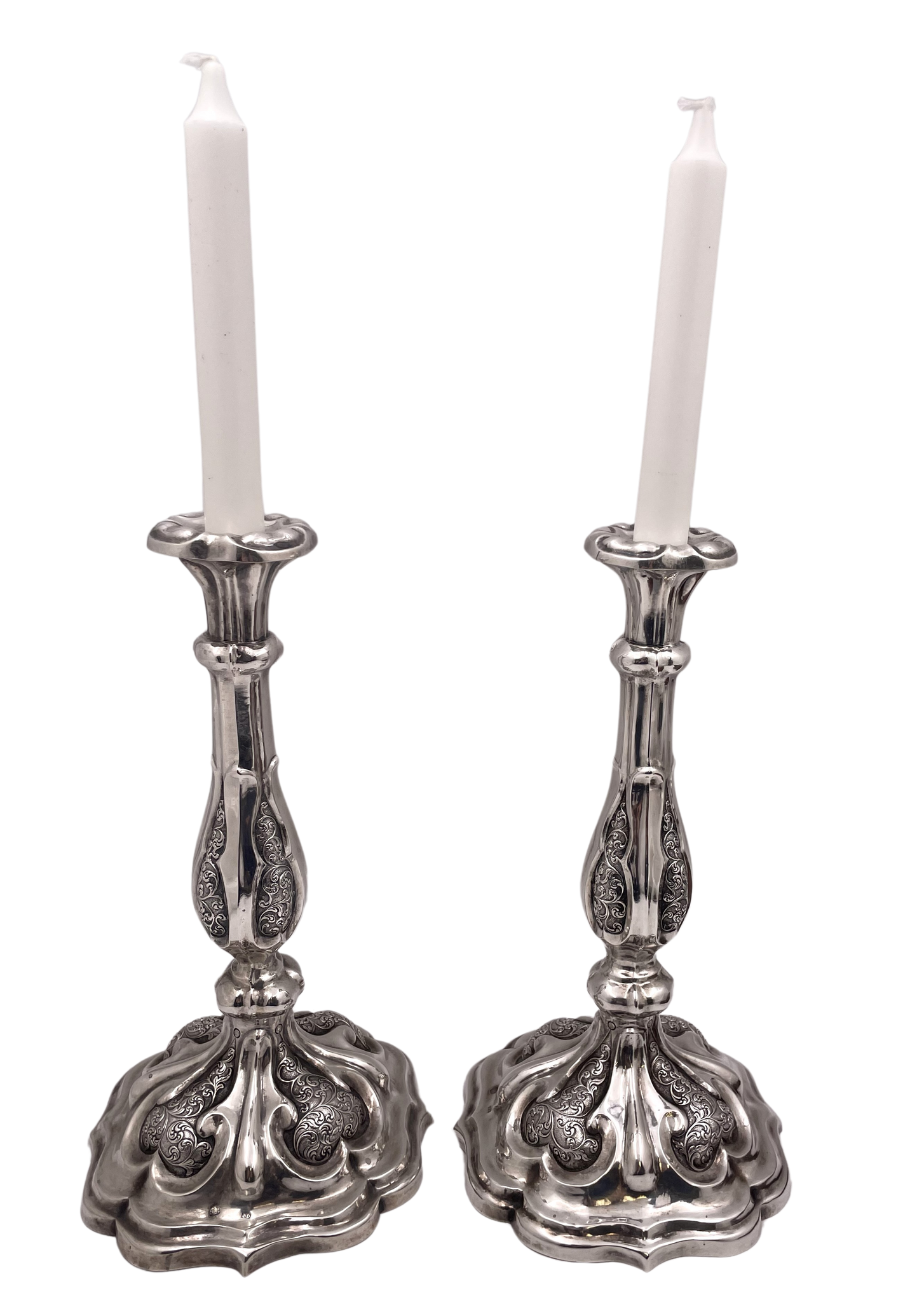 Pair of Austrian Silver Shabbat Candlesticks from 1858