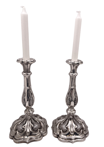 Pair of Austrian Silver Shabbat Candlesticks from 1858