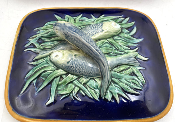 Minton Pottery Majolica Sardine Box with Fish Motifs from 19th Century Victorian Era