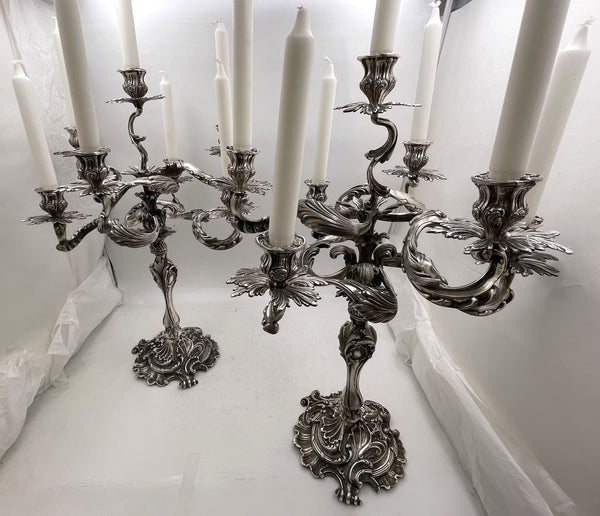 Pair of Fasoli Italian Continental Silver 7-Light Candelabra from Late 19th or Early 20th Century