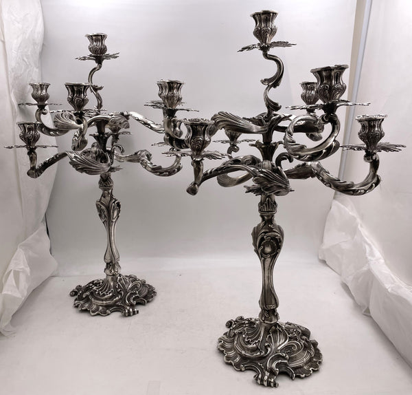 Pair of Fasoli Italian Continental Silver 7-Light Candelabra from Late 19th or Early 20th Century