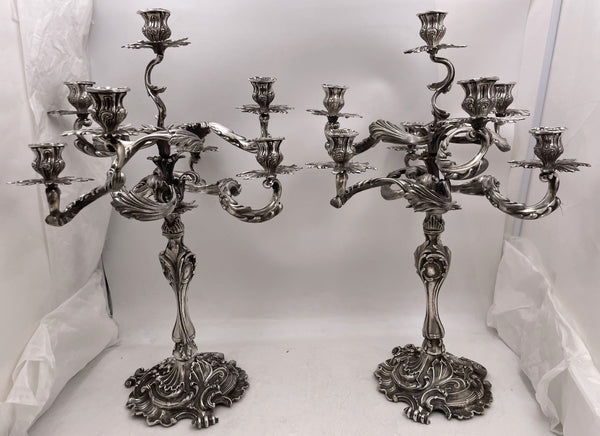 Pair of Fasoli Italian Continental Silver 7-Light Candelabra from Late 19th or Early 20th Century