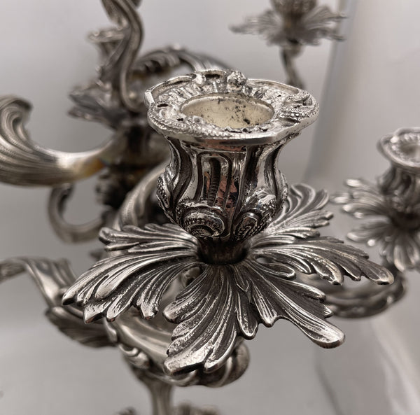 Pair of Fasoli Italian Continental Silver 7-Light Candelabra from Late 19th or Early 20th Century