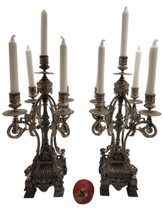 Ansonia Pair of Silver 5-Light Candelabra from Aesthetic Movement 19th Century