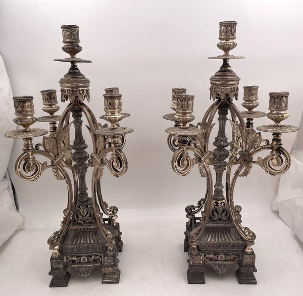 Ansonia Pair of Silver 5-Light Candelabra from Aesthetic Movement 19th Century