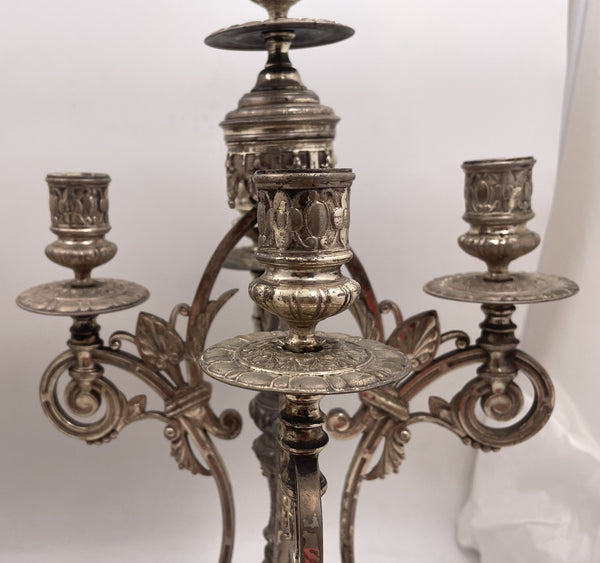 Ansonia Pair of Silver 5-Light Candelabra from Aesthetic Movement 19th Century