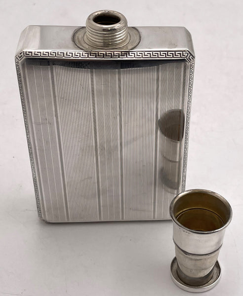 George Henckel & Co. Sterling Silver Flask with Collapsible Shot Glass from Early 20th Century