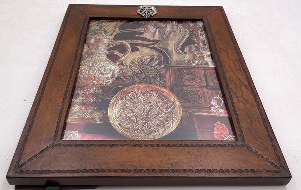 William Scott Leather & Sterling Silver Picture Frame with Putti Motifs