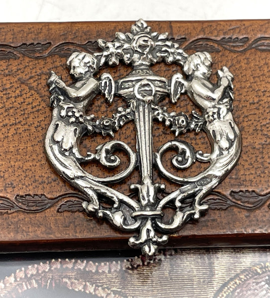 William Scott Leather & Sterling Silver Picture Frame with Putti Motifs