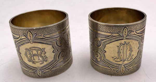 Pair of Gilt Silver Napkin Rings with Finely Engraved Motifs from Late 19th/ Early 20th Century