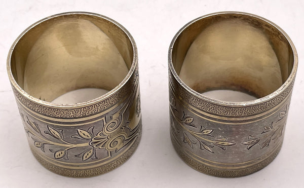 Pair of Gilt Silver Napkin Rings with Finely Engraved Motifs from Late 19th/ Early 20th Century