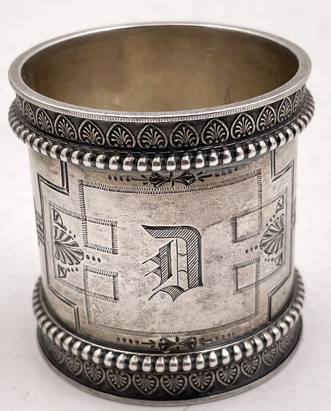 Wood & Hughes Sterling Silver Napkin Ring Holder with Beaded Motifs from 19th Century