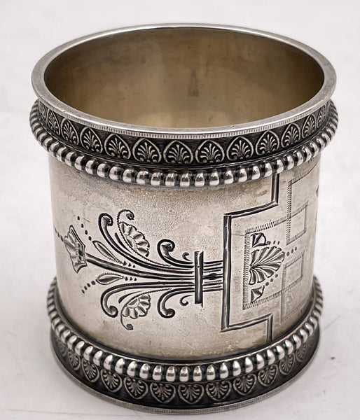 Wood & Hughes Sterling Silver Napkin Ring Holder with Beaded Motifs from 19th Century