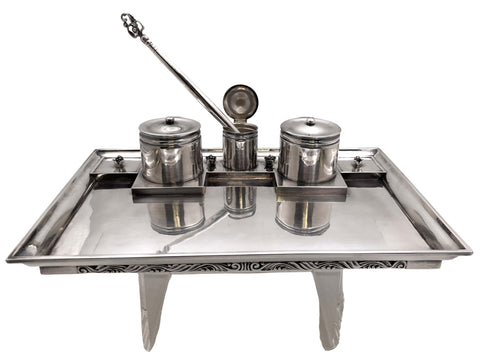 Rare Georg Jensen Silver Double Inkwell & Pen Desk Set in Art Nouveau Style from 1910s/1920s