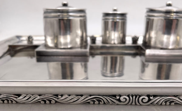 Rare Georg Jensen Silver Double Inkwell & Pen Desk Set in Art Nouveau Style from 1910s/1920s