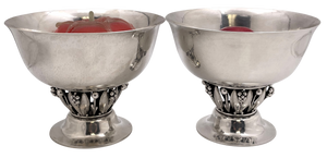 Pair of Georg Jensen Sterling Silver Hammered Centerpiece Bowls #197A in Art Nouveau Style