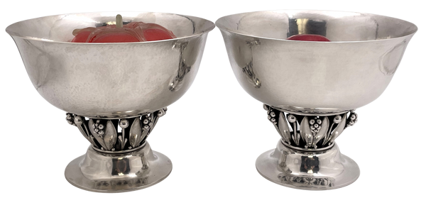 Pair of Georg Jensen Sterling Silver Hammered Centerpiece Bowls #197A in Art Nouveau Style