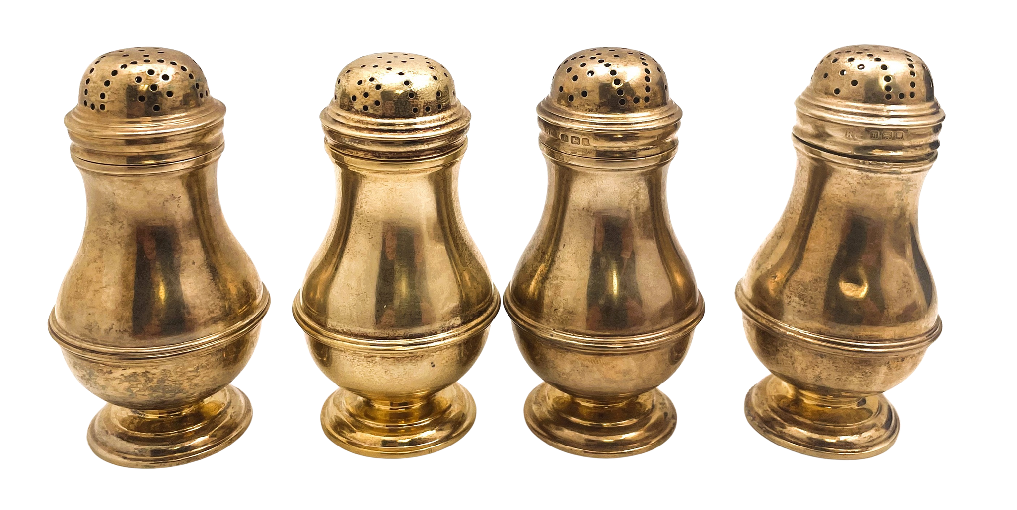 Comyns Set of 4 Gilt Sterling Silver Salt & Pepper Shakers