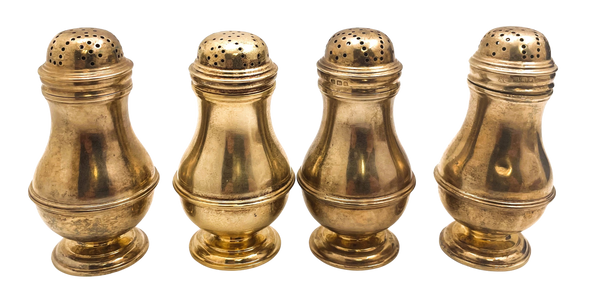 Comyns Set of 4 Gilt Sterling Silver Salt & Pepper Shakers