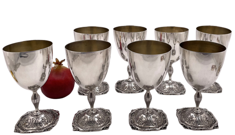 Set of 8 Mauser Sterling Silver Goblets in Art Nouveau Style from Early 20th Century