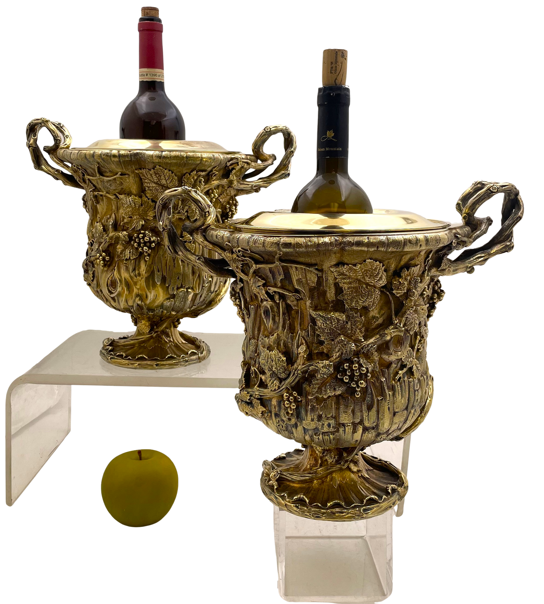 Pair of Aucoc French Gilt Sterling Silver 1850 Large Wine Coolers / Centerpieces