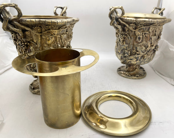 Pair of Aucoc French Gilt Sterling Silver 1850 Large Wine Coolers / Centerpieces