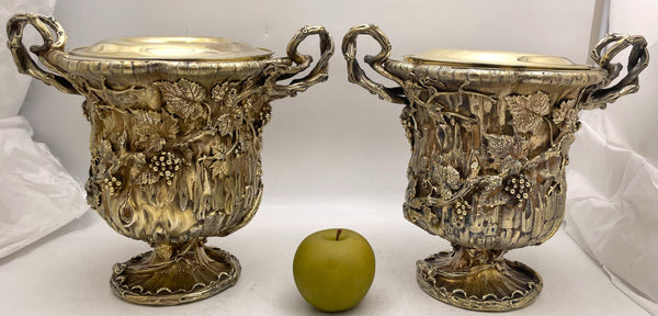 Pair of Aucoc French Gilt Sterling Silver 1850 Large Wine Coolers / Centerpieces