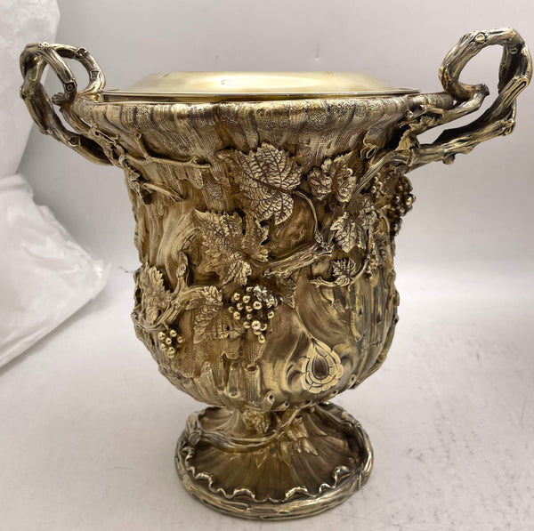 Pair of Aucoc French Gilt Sterling Silver 1850 Large Wine Coolers / Centerpieces