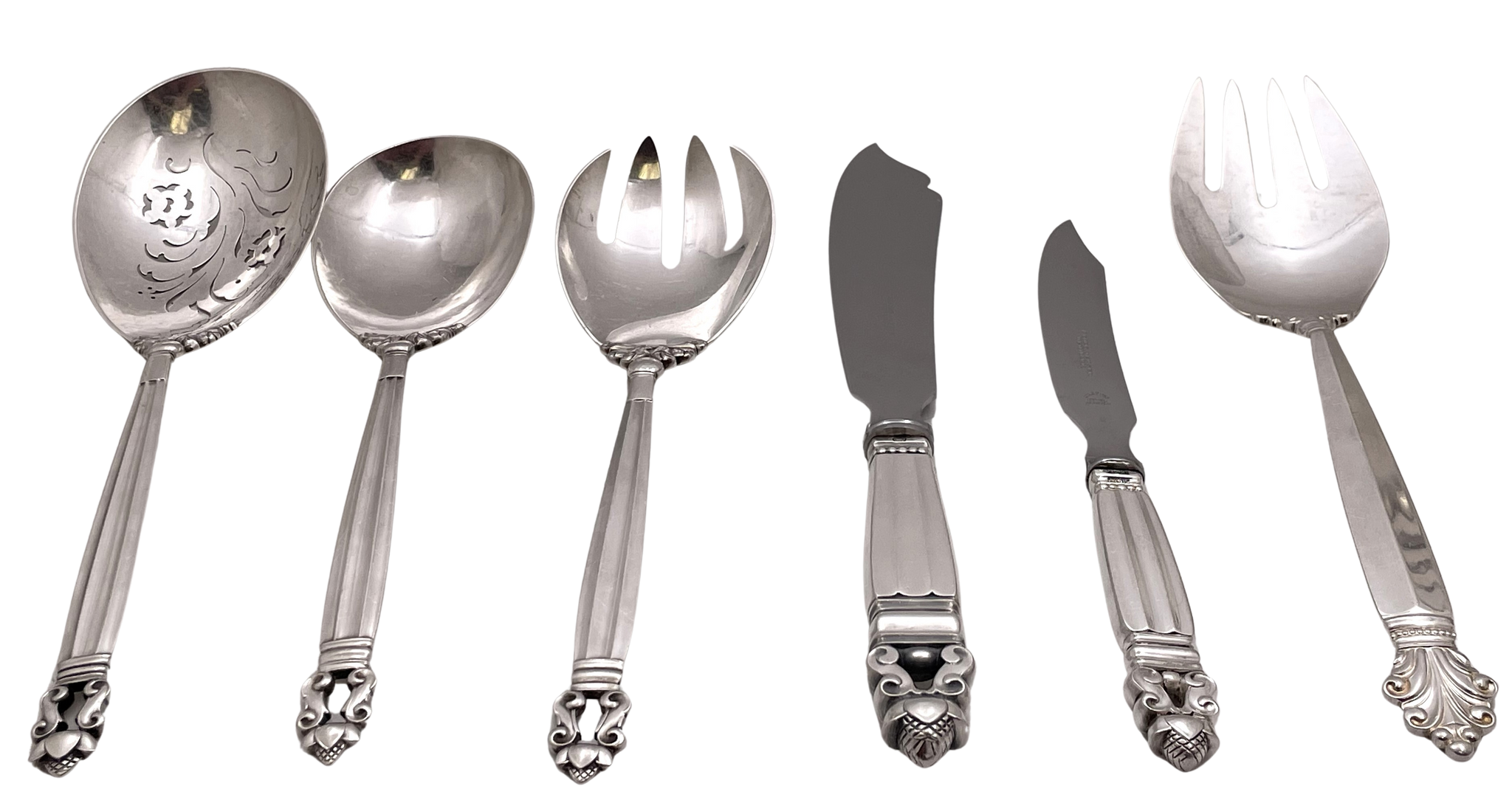 Georg Jensen Assorted Sterling Silver Servers in Acorn Pattern