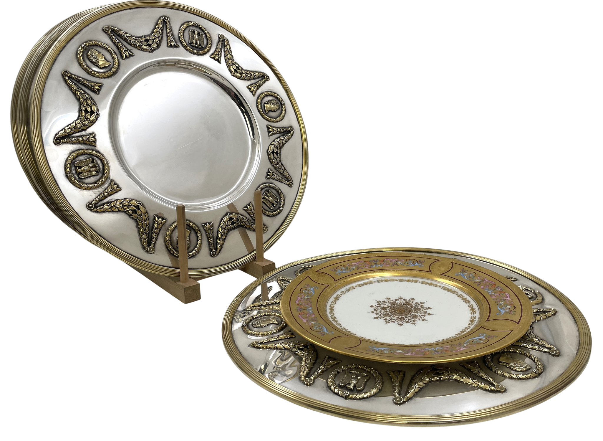 Set of 4 Napoleonic Silver Chargers in Heavy Gage Museum-Quality from Late 19th Century