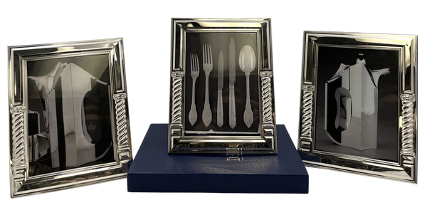 Del Conte Italian Sterling Silver Set of 3 Picture Frames with Ionic Columns