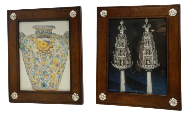 Pair of William Scott Leather & Sterling Silver Picture Frames with Floral Motifs