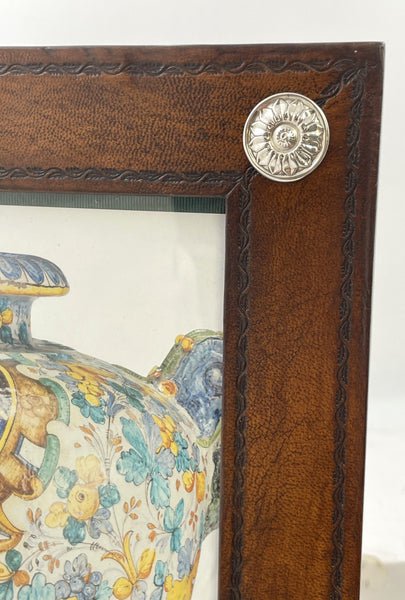 Pair of William Scott Leather & Sterling Silver Picture Frames with Floral Motifs