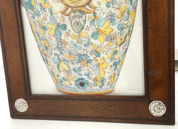 Pair of William Scott Leather & Sterling Silver Picture Frames with Floral Motifs