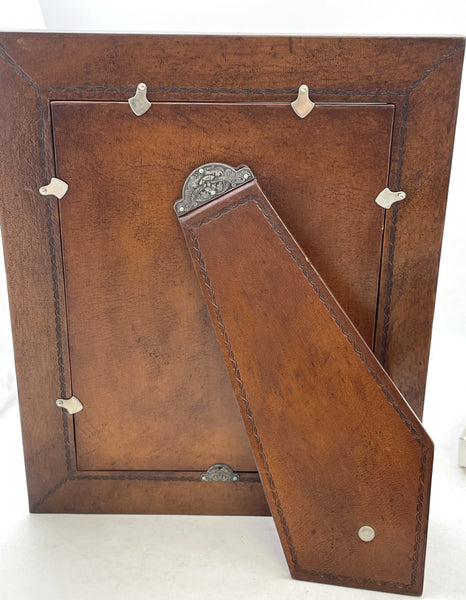 Pair of William Scott Leather & Sterling Silver Picture Frames with Floral Motifs