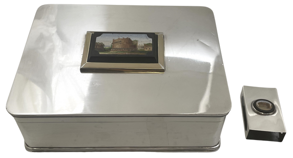 Micromosaic & Sterling Silver Italian Humidor Cigar Box & Matchbox Holder