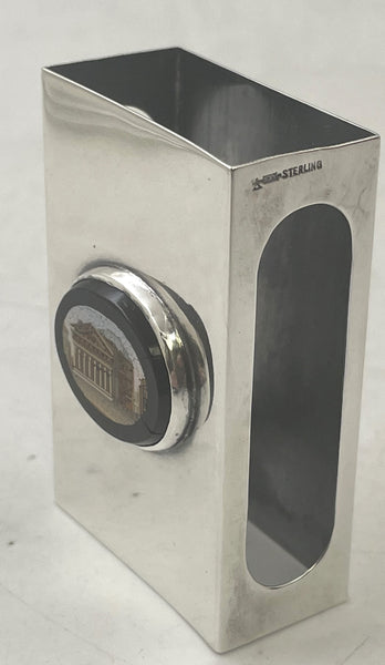 Micromosaic & Sterling Silver Italian Humidor Cigar Box & Matchbox Holder