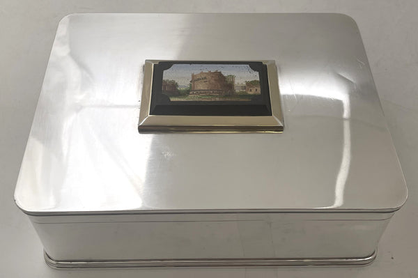 Micromosaic & Sterling Silver Italian Humidor Cigar Box & Matchbox Holder