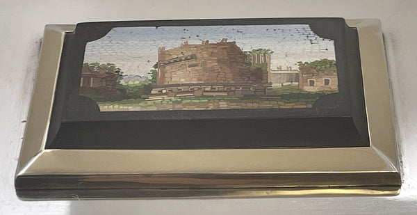 Micromosaic & Sterling Silver Italian Humidor Cigar Box & Matchbox Holder