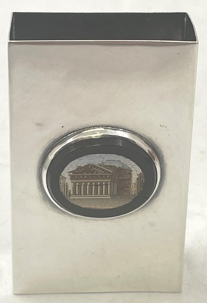 Micromosaic & Sterling Silver Italian Humidor Cigar Box & Matchbox Holder