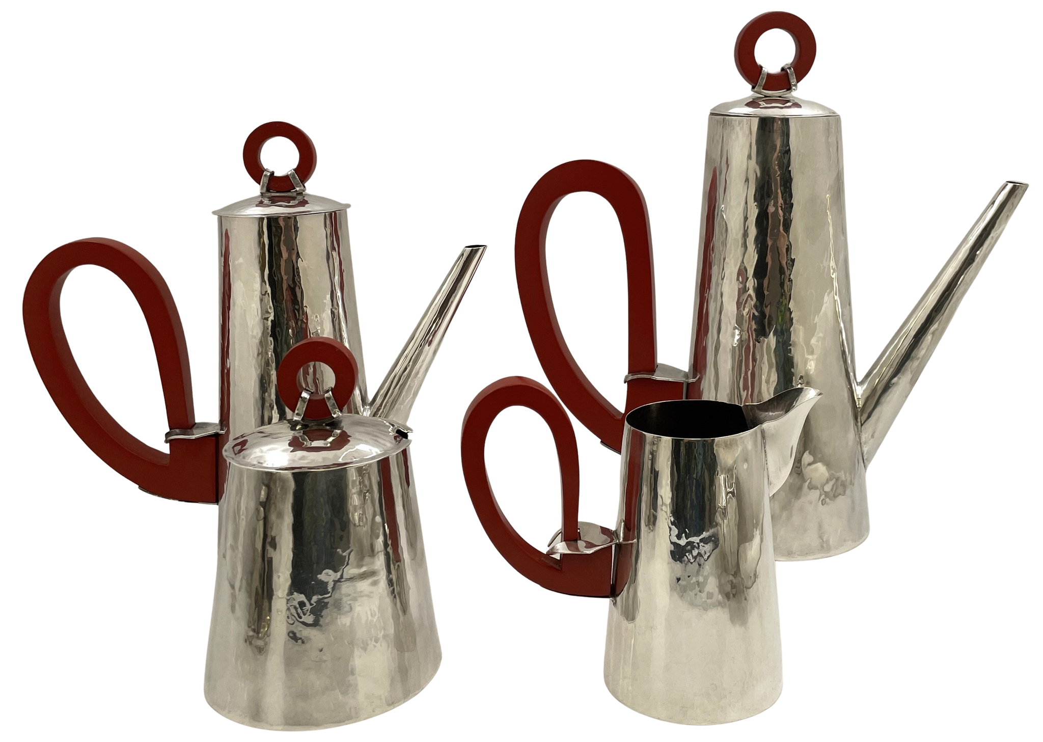 German Hammered Silver 4-Piece Tea & Coffee Set in Bauhaus Style from Early 20th Century