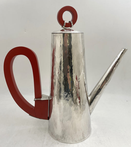 German Hammered Silver 4-Piece Tea & Coffee Set in Bauhaus Style from Early 20th Century