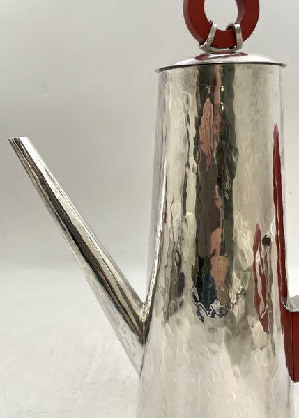 German Hammered Silver 4-Piece Tea & Coffee Set in Bauhaus Style from Early 20th Century