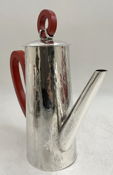 German Hammered Silver 4-Piece Tea & Coffee Set in Bauhaus Style from Early 20th Century