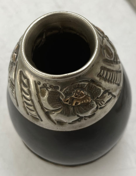 Argentinian Silver and 18K Gold Inlaid Mate Cup with Straw