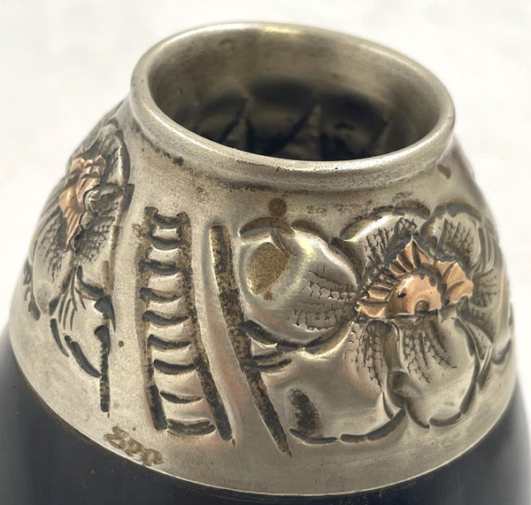 Argentinian Silver and 18K Gold Inlaid Mate Cup with Straw